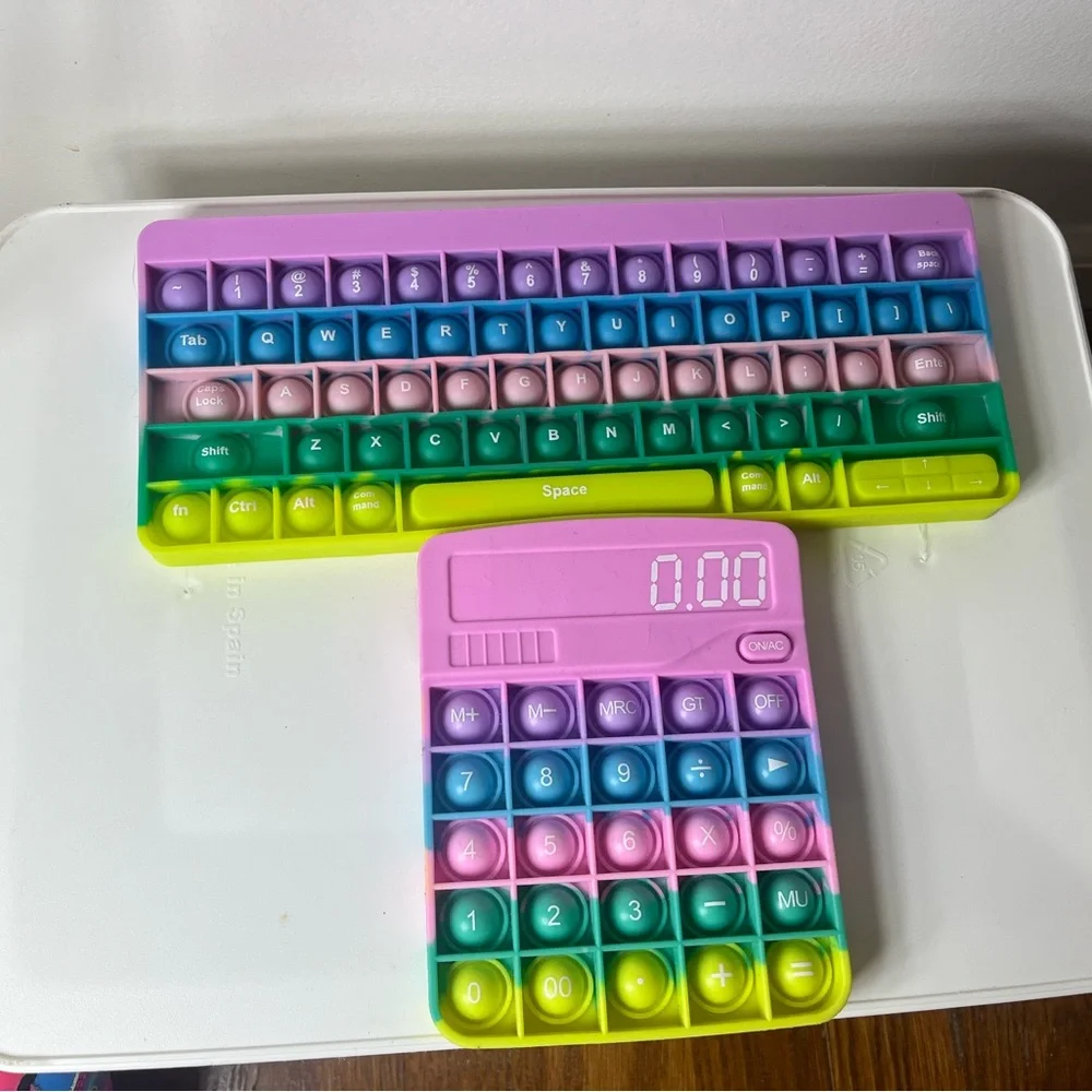 Rainbow Pop It Keyboard Calculator Combo Fidget Sensory Toy - Picture 4 of 4
